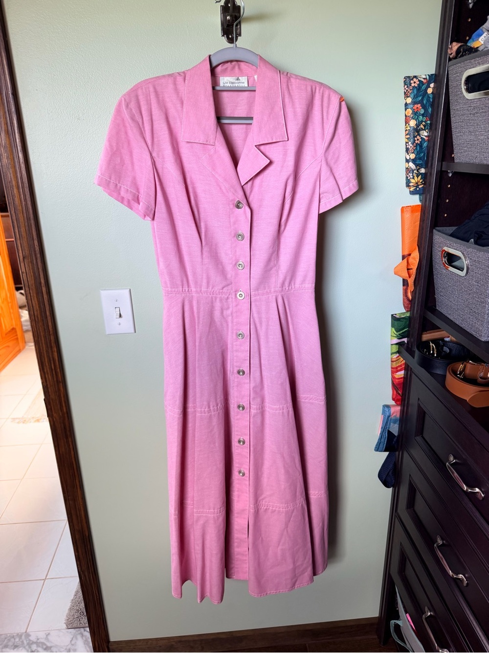 Vintage Liz Claiborne Pink Button-Front Midi Dress - Picture 4 of 6